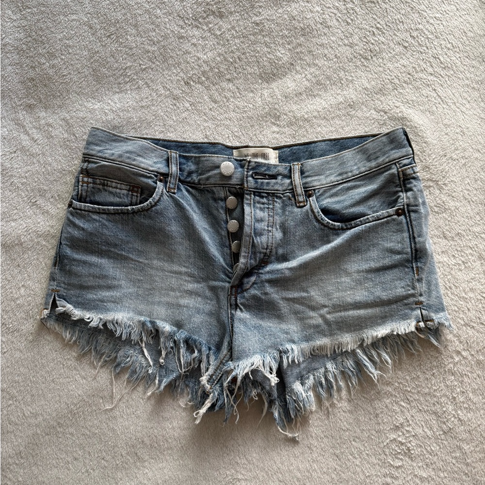 We The Free Light Blue Frayed Jean Shorts